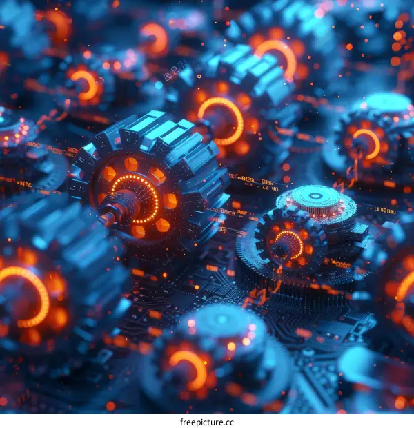 Glowing blue and orange steampunk gears