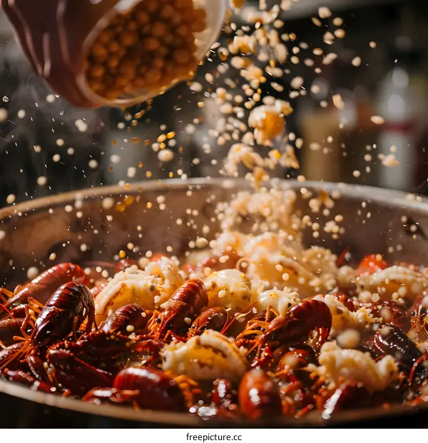 Adding Corn to a Spicy Crayfish Dish