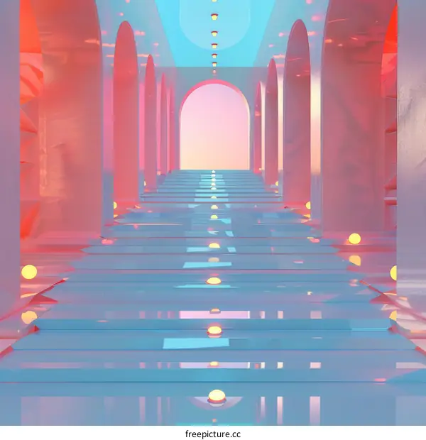 Pastel Colorful Archway Corridor Illustration