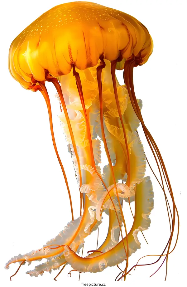 A glowing jellyfish with orange tentacles