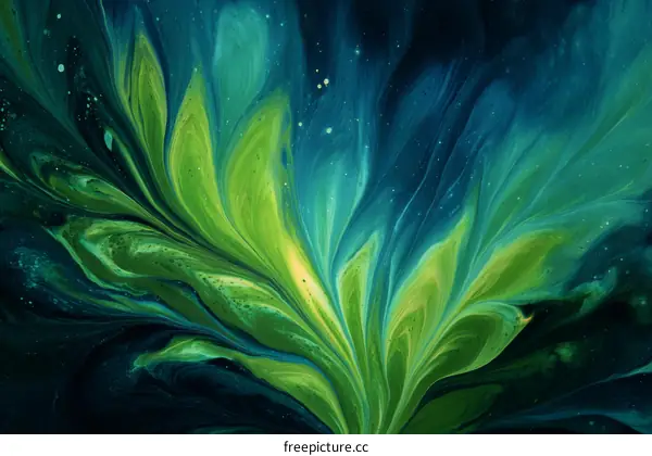 Abstract Fluid Art Painting with Green and Blue