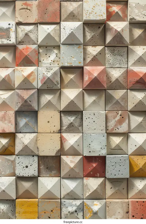geometric shapes 3d wall tiles in beige and red