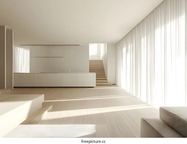 Modern Minimalist Interior Design With White Walls and Wooden Floors