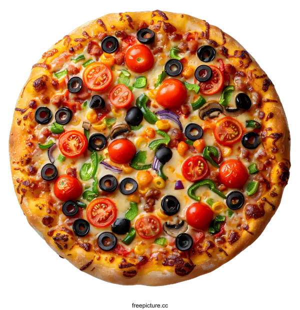 [Transparent Background PNG]Delicious vegetarian pizza with vegetables on white background