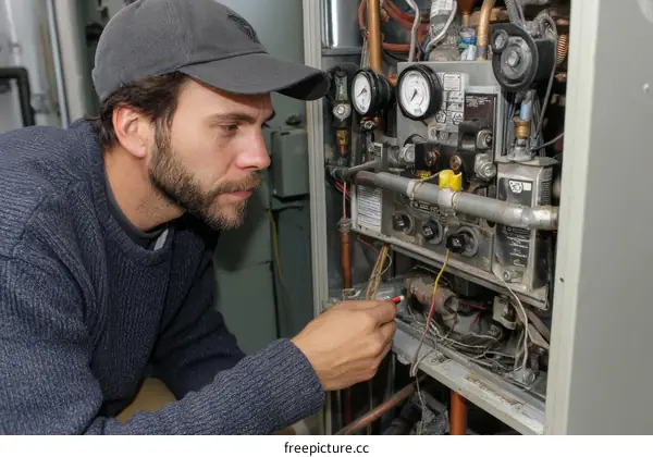 Technician Inspecting a Gas Boiler System