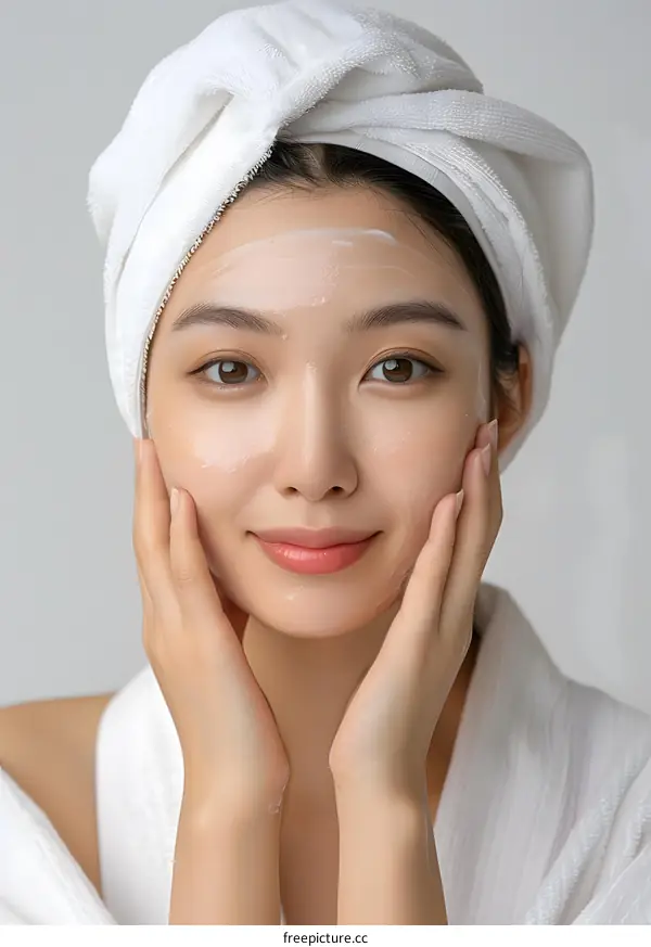 Young Asian Woman Applying Face Mask