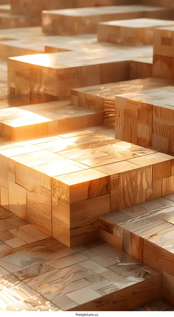 3D rendering of wooden blocks