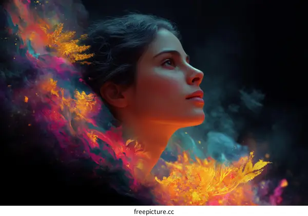 Abstract Woman with Cosmic Floral Design