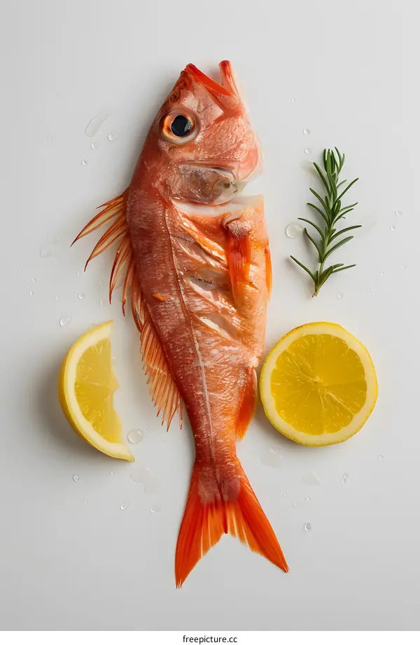 red fish with lemon and rosemary