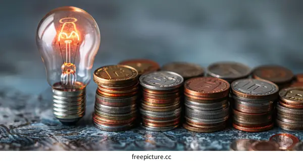 Light Bulb and Coins:  A Symbol of Financial Growth