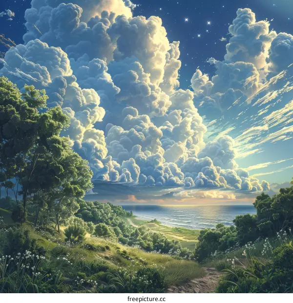 Majestic Cloudscape Over Coastal Landscape