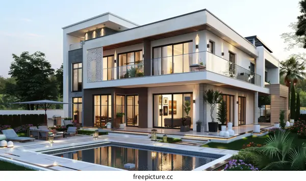 A modern house with a swimming pool