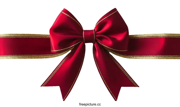 [Transparent Background PNG]Elegant Red Ribbon Bow with Gold Trim