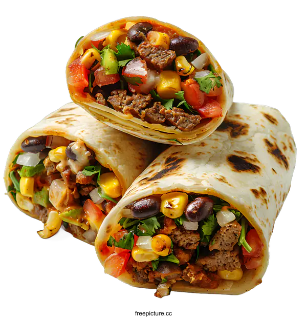 [Transparent Background PNG]Delicious Beef Burritos on White Background