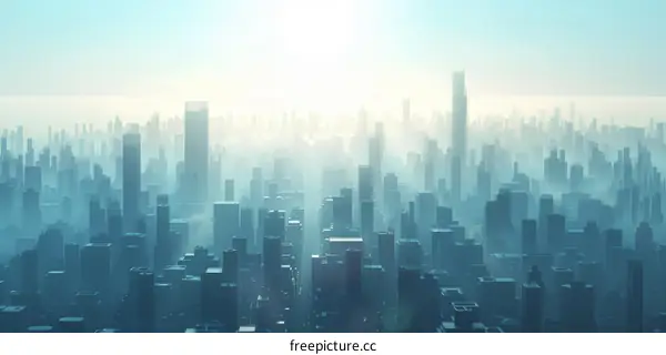 Blue Metropolis Shrouded in Fog