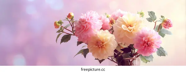 Beautiful Bouquet of Pink and Peach Dahlias