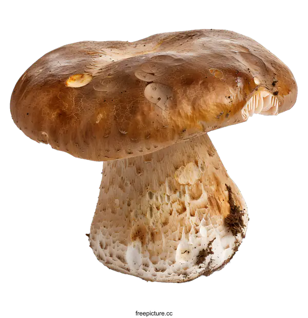 [Transparent Background PNG]Closeup of a Single Brown Mushroom on White Background
