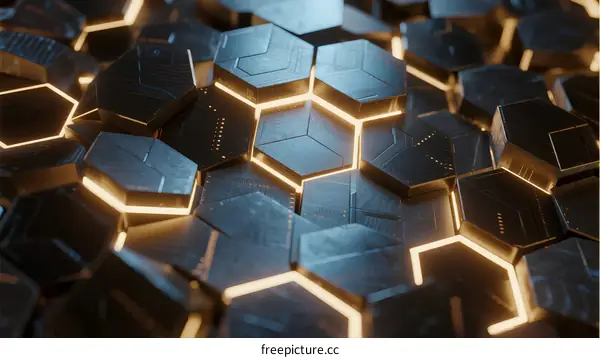 Abstract Hexagonal Pattern with Glowing Edges and Geometric Shapes