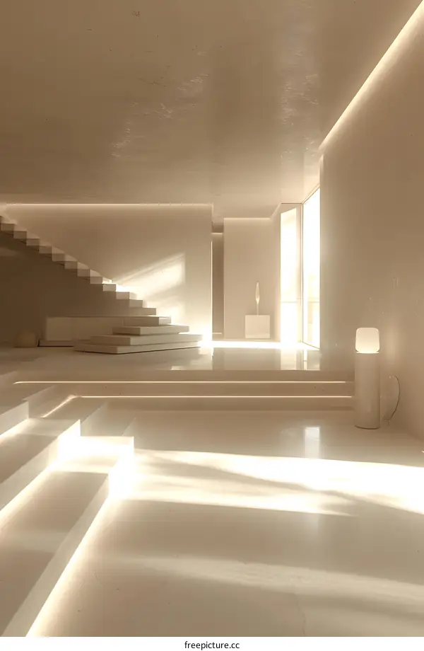 Minimalist Interior Design with White Stairs and Sunlight