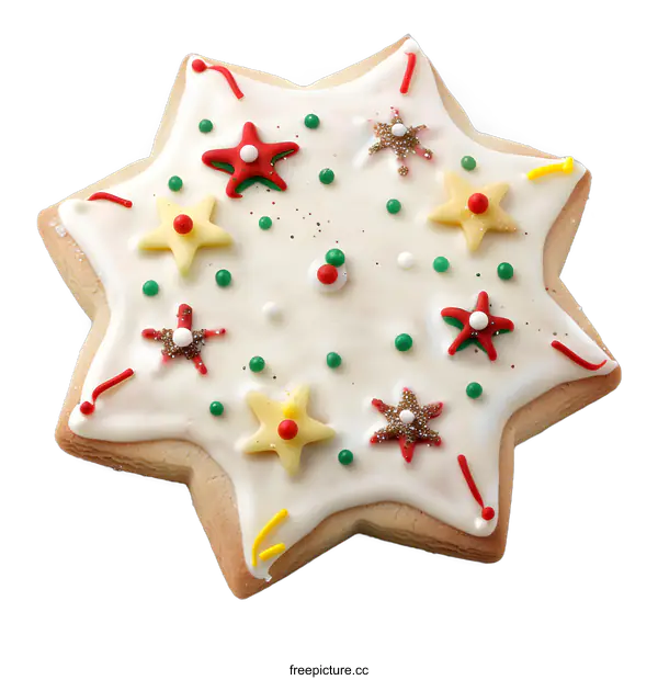 [Transparent Background PNG]Star Shaped Gingerbread Cookie Decorated With Icing