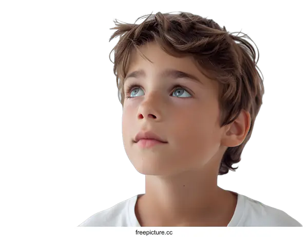 [Transparent Background PNG]Young Boy Looking Up with Wonder
