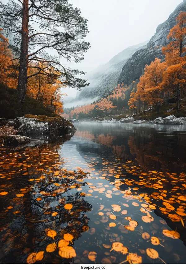 Stunning Autumn Landscape with Colorful Trees and Tranquil Lake