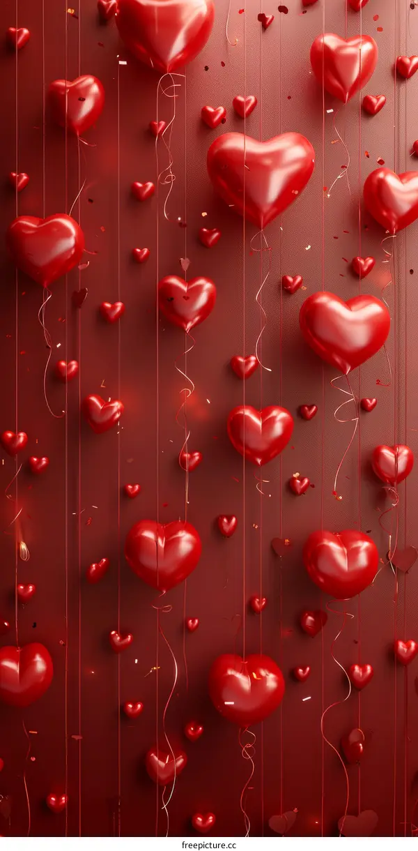 Red Heart-Shaped Balloons on Red Wall