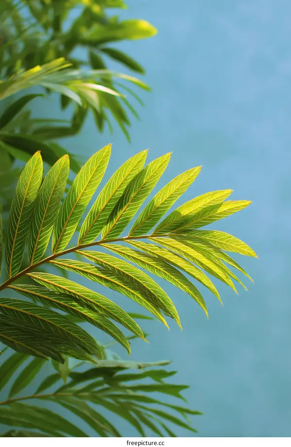 Tropical Green Leaves Against Light Blue Sky
