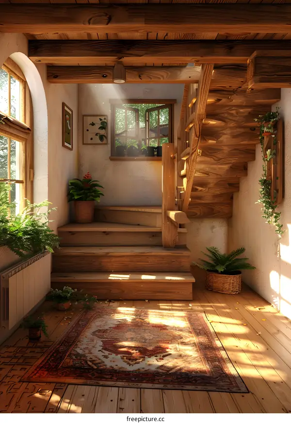 Stairway to the second floor of a cozy home
