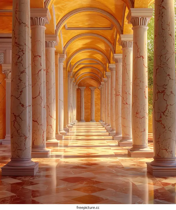Perspective View of a Marble Corridor with Columns