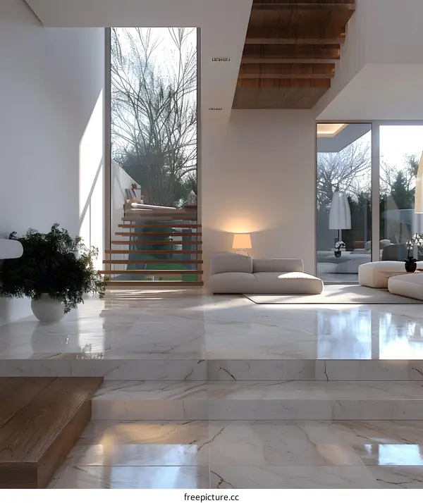 Bright and Airy Staircase and Living Room