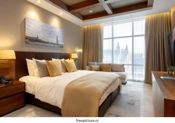 Luxury Hotel Bedroom with City View