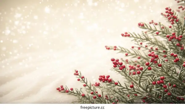 Christmas background with red berries and snow