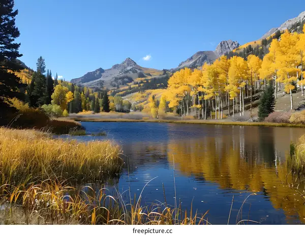colorful autumn trees and blue lake in mountain valley