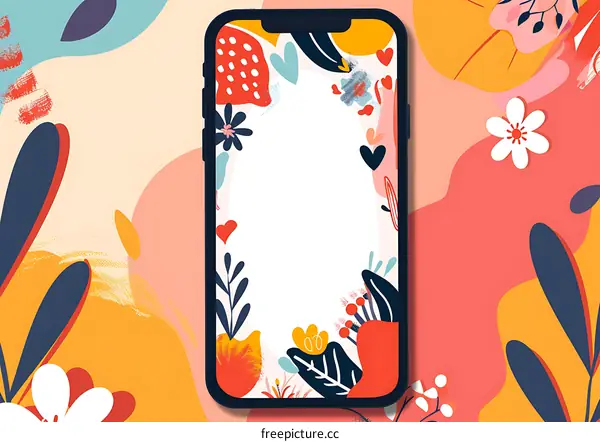 Floral Phone Wallpaper Design with Abstract Shapes