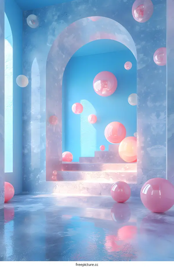 Archway in a Pink and Blue Corridor