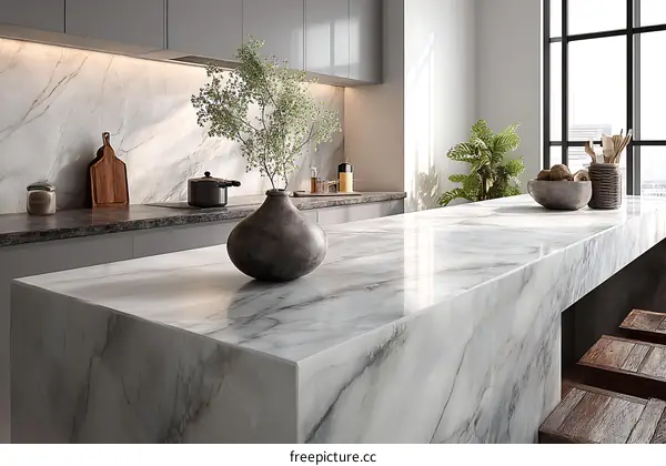 Modern Kitchen Island with Exquisite Marble Countertop