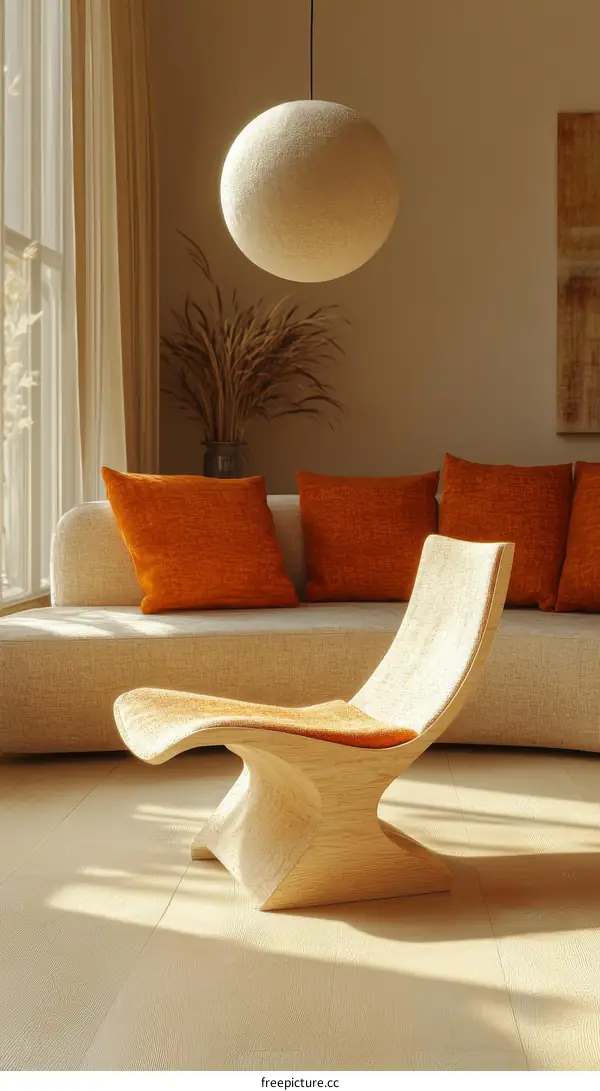 Modern Wooden Chair in a Light-Filled Living Room