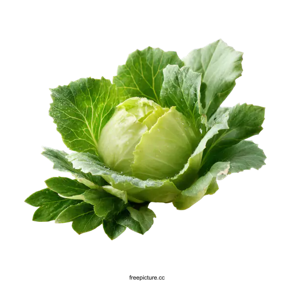 [Transparent Background PNG]Fresh Green Cabbage Head Close-up
