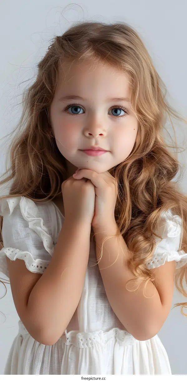 Portrait of a Little Girl with Blonde Hair and Blue Eyes