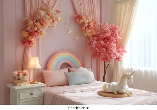 Girly Pink Bedroom Decor with Unicorn