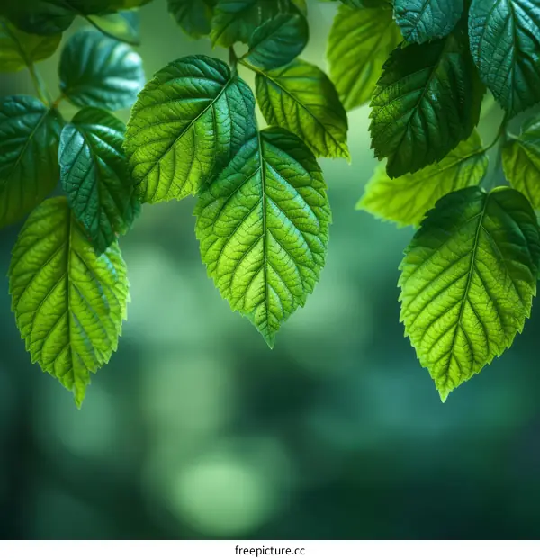 Close-up of fresh green leaves with blurred background