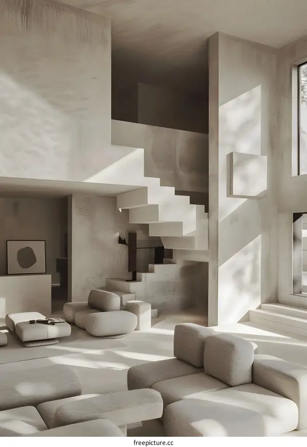 Modern Interior Design with Concrete Walls and Stairs