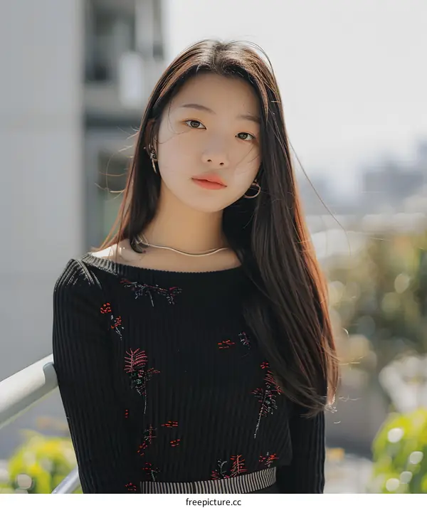 Portrait of a Young Woman with Long Black Hair