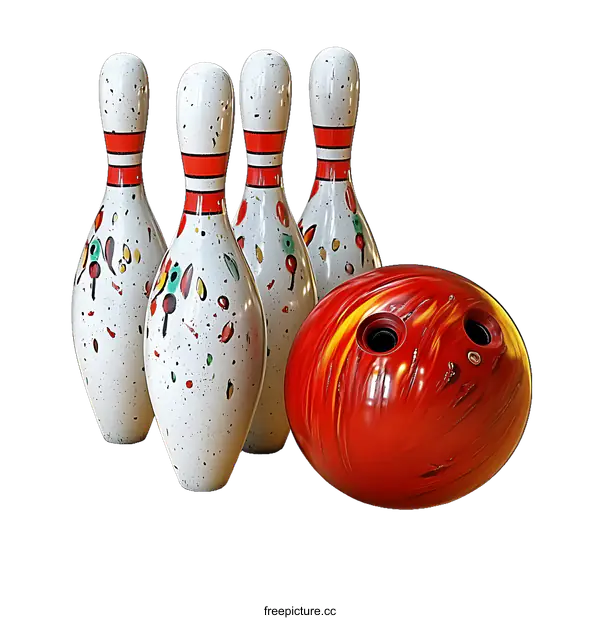 [Transparent Background PNG]Bowling Pins and Ball on a White Background