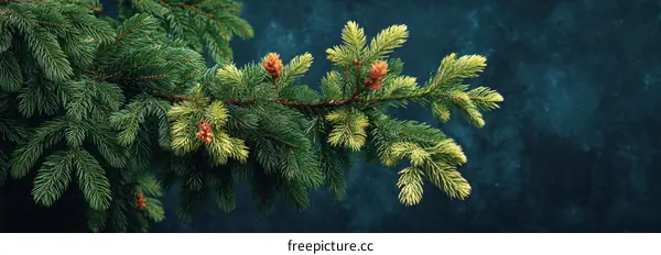 Closeup of a Fir Tree Branch Against a Dark Background