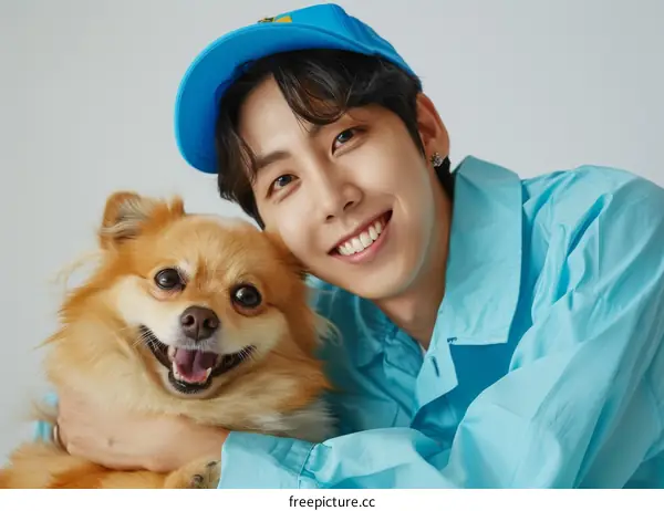 South Korean singer and actor Cha Eun-Woo with a dog