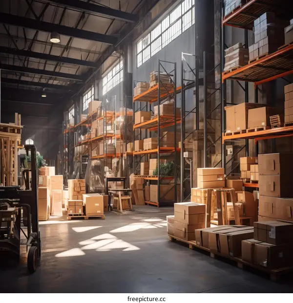 Large Warehouse with Extensive Shelving and Boxes