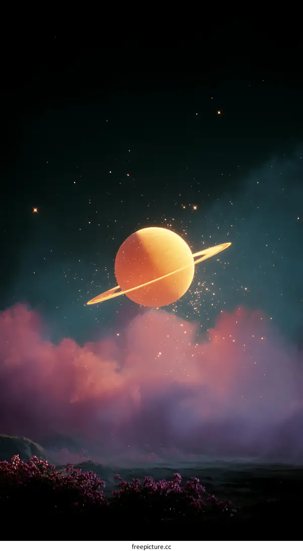 Celestial Landscape with Ringed Planet