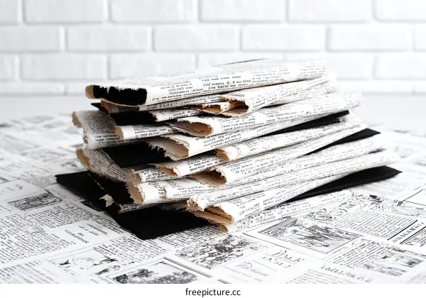 Vintage Newspaper Stack on Tabletop